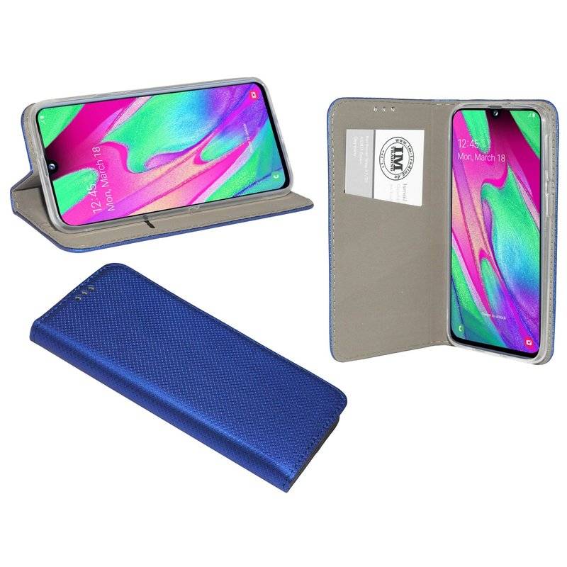 Buch Tasche "Smart" für SAMSUNG GALAXY A40 (A405F) Handy Hülle Brieftasche Schutzhülle mit Standfunktion Blau