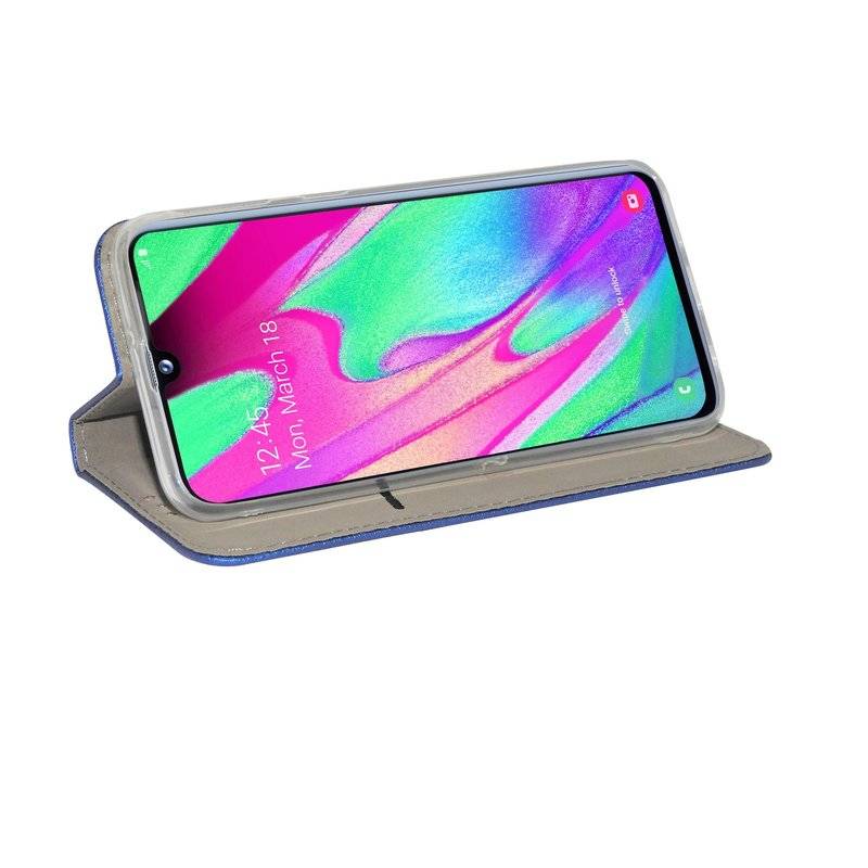 Buch Tasche "Smart" für SAMSUNG GALAXY A40 (A405F) Handy Hülle Brieftasche Schutzhülle mit Standfunktion Blau