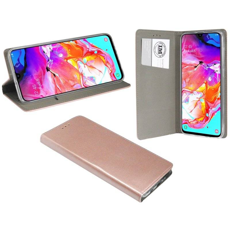 Buch Tasche "Smart" kompatibel mit SAMSUNG GALAXY A70 (A705F) Hülle Etui Brieftasche Schutzhülle mit Standfunktion Rose