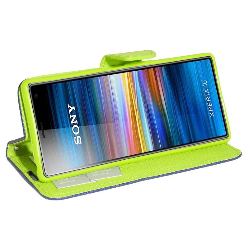 Buch Tasche "Fancy" kompatibel mit SONY XPERIA 10 Handy Hülle Etui Brieftasche Schutzhülle mit Standfunktion Blau-Grün