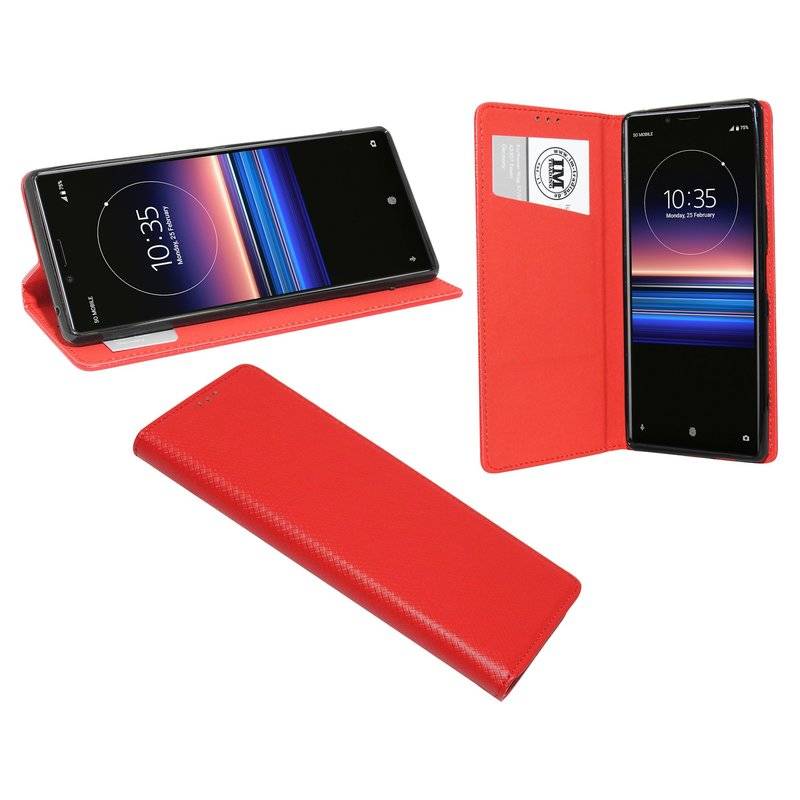 Buch Tasche "Smart" kompatibel mit SONY XPERIA 1 Handy Hülle Etui Brieftasche Schutzhülle mit Standfunktion in Rot