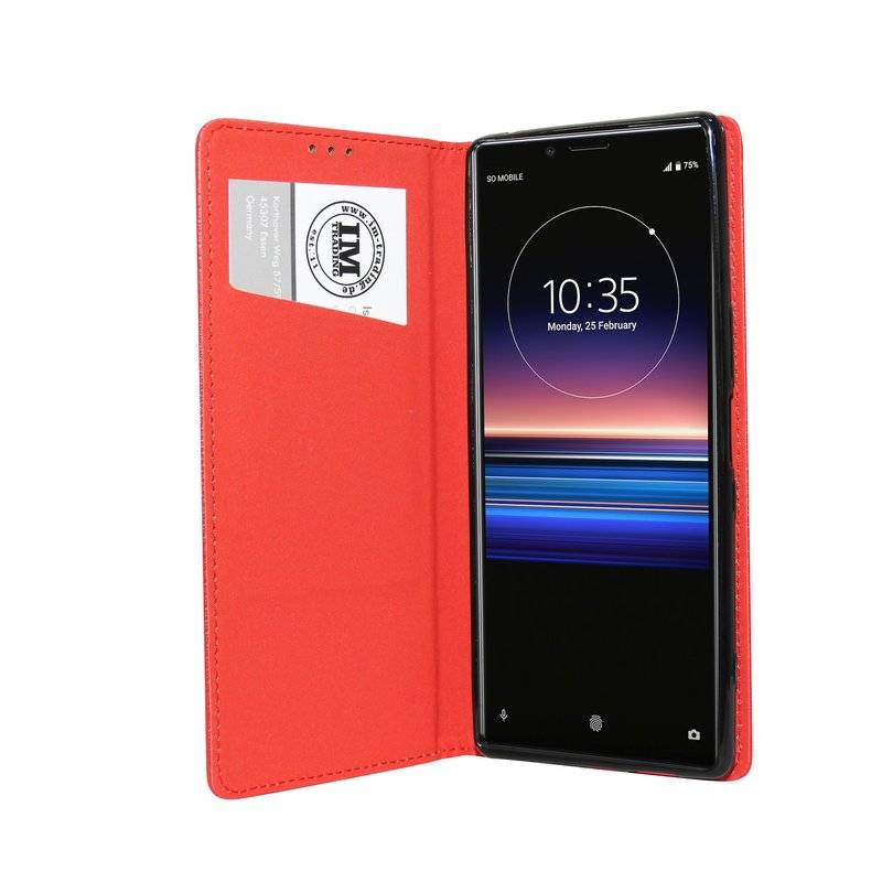 Buch Tasche "Smart" kompatibel mit SONY XPERIA 1 Handy Hülle Etui Brieftasche Schutzhülle mit Standfunktion in Rot