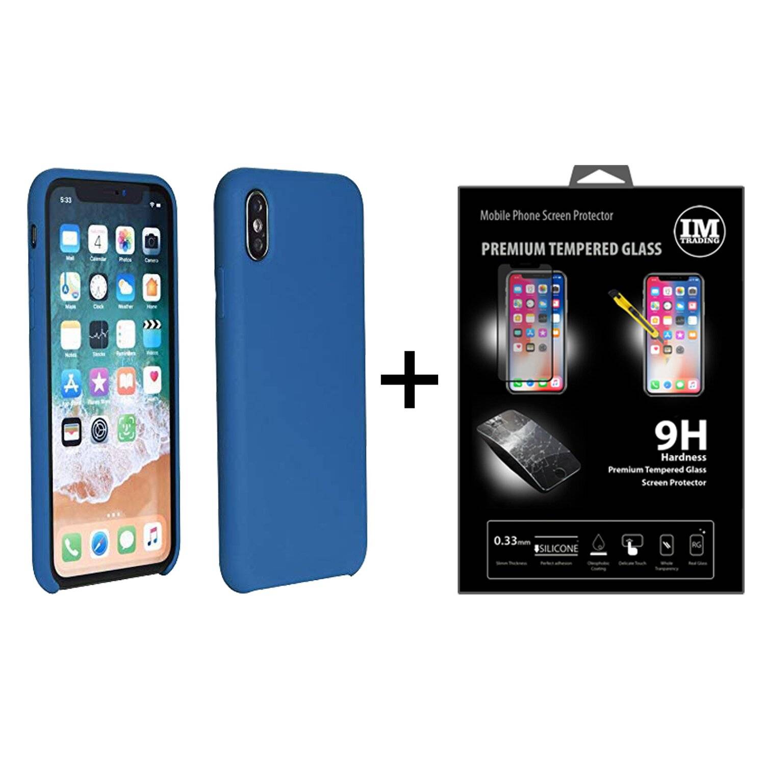 Silikon Case Hülle + 9H Schutzfolie Schale Cover Handyhülle Handyschale Schutz Blau Samsung Galaxy J6+ Plus (J610F)