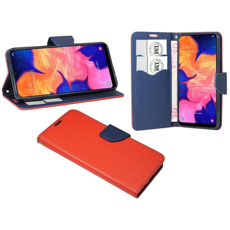 Buch Tasche "Fancy" kompatibel mit SAMSUNG GALAXY A10 (A105F) Handy Hülle Etui Brieftasche Schutzhülle in Rot-Blau