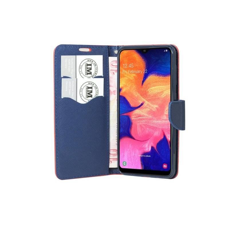 Buch Tasche "Fancy" kompatibel mit SAMSUNG GALAXY A10 (A105F) Handy Hülle Etui Brieftasche Schutzhülle in Rot-Blau