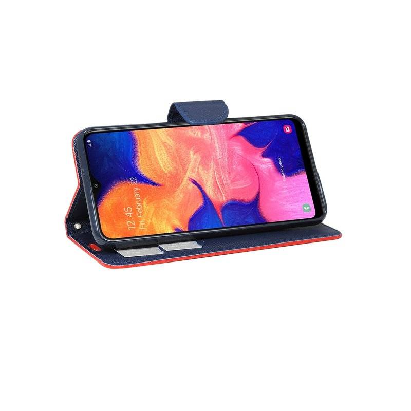 Buch Tasche "Fancy" kompatibel mit SAMSUNG GALAXY A10 (A105F) Handy Hülle Etui Brieftasche Schutzhülle in Rot-Blau