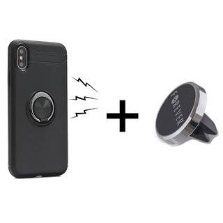 360 Grad Ring Handy Hülle + Handy Halterung KFZ Lüftung für Huawei Y6 2019