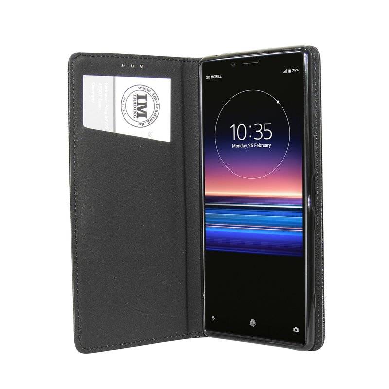 Buch Tasche "Smart" kompatibel mit SONY XPERIA 1 Handy Hülle Etui Brieftasche Schutzhülle mit Standfunktion in Schwarz