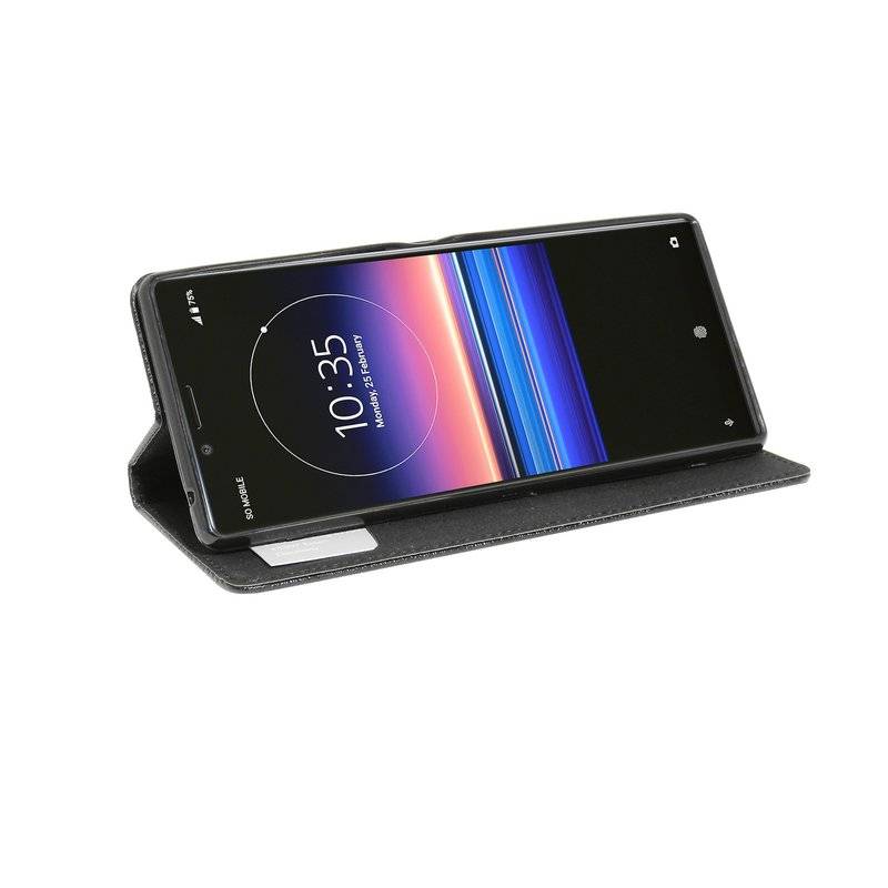 Buch Tasche "Smart" kompatibel mit SONY XPERIA 1 Handy Hülle Etui Brieftasche Schutzhülle mit Standfunktion in Schwarz