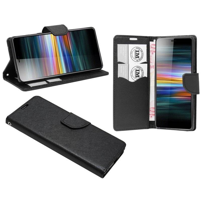 Buch Tasche "Fancy" kompatibel mit SONY XPERIA L3 Handy Hülle Etui Brieftasche Schutzhülle mit Standfunktion Schwarz
