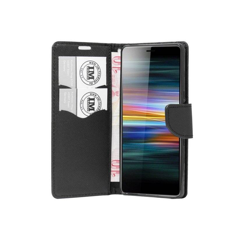 Buch Tasche "Fancy" kompatibel mit SONY XPERIA L3 Handy Hülle Etui Brieftasche Schutzhülle mit Standfunktion Schwarz