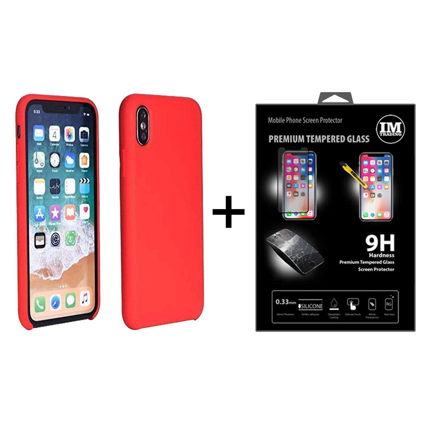 Silikon Case Hülle + 9H Schutzfolie Schale Cover Handyhülle Handyschale Schutz Rot Samsung Galaxy A6 Plus (A605F)