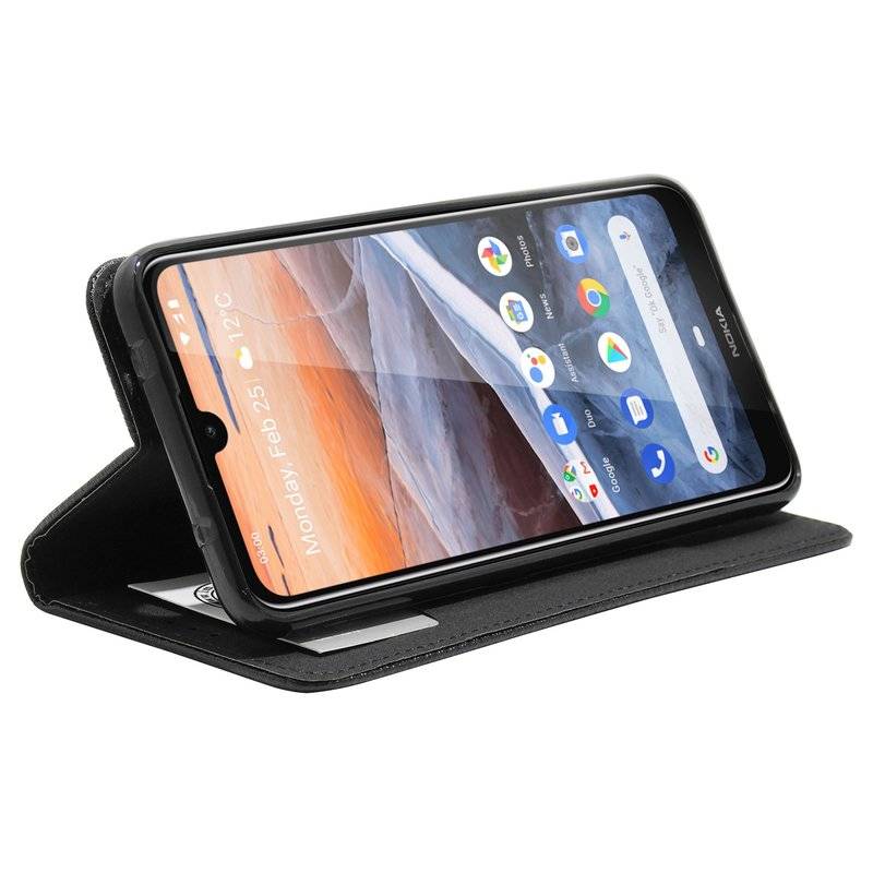Buch Tasche "Smart" für NOKIA 3.2 Handy Hülle Etui Brieftasche Schutzhülle mit Standfunktion, Kartenfach Schwarz