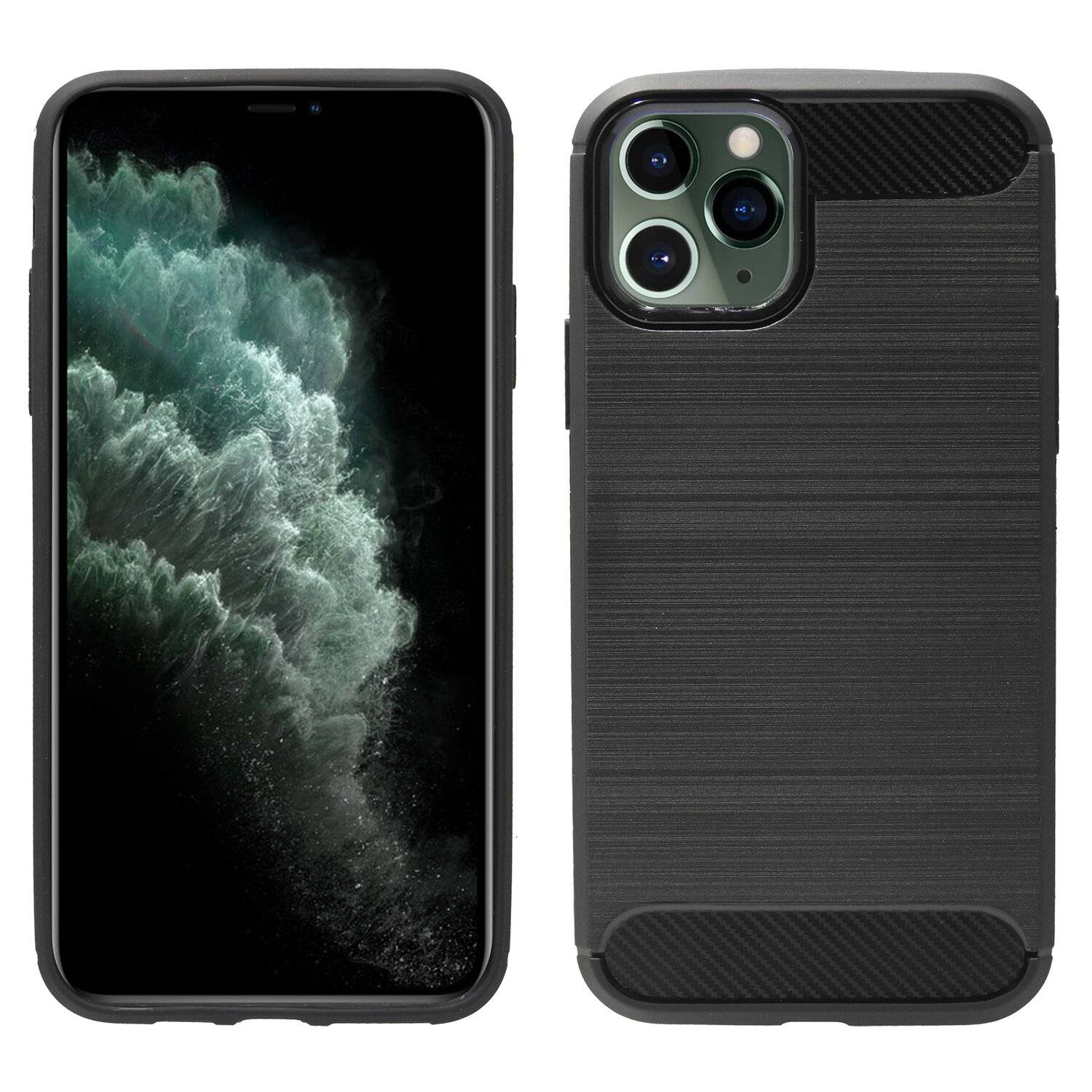 Silikon Hülle Tasche Case + 9H Schutzfolie Echt Glas Zubehör Gummi Schutzhülle in Carbon-Schwarz Sony Xperia 1