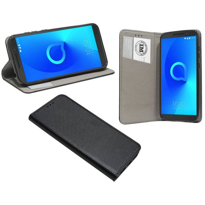 Buch Tasche "Smart" für ALCATEL 1X (5059D) Handy Hülle Etui Brieftasche Schutzhülle mit Standfunktion Schwarz