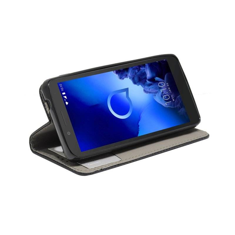 Buch Tasche "Smart" für ALCATEL 1C (5003D) Handy Hülle Etui Brieftasche Schutzhülle mit Standfunktion Schwarz