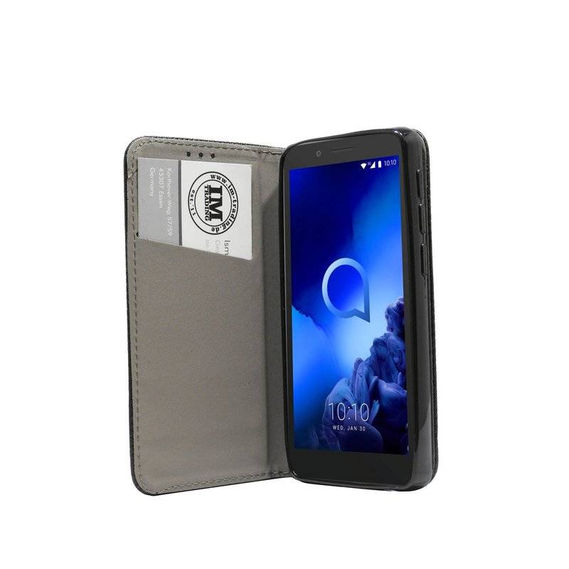 Buch Tasche "Smart" für ALCATEL 1C (5003D) Handy Hülle Etui Brieftasche Schutzhülle mit Standfunktion Schwarz