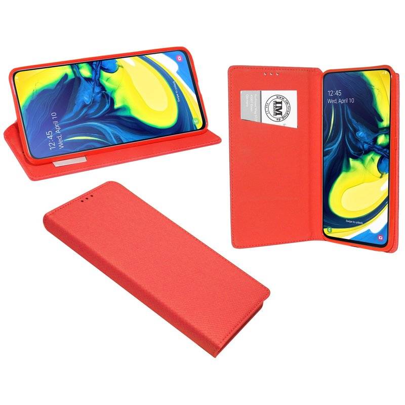 Buch Tasche "Smart" kompatibel mit SAMSUNG GALAXY A80 (A805F) Handy Hülle Etui Brieftasche Schutzhülle in Rot