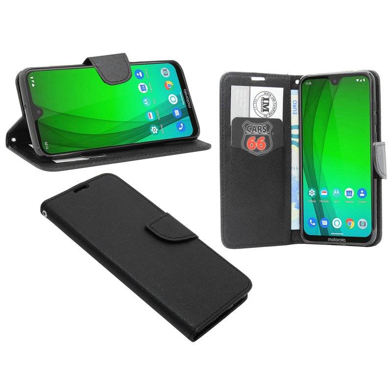 Buch Tasche "Fancy" kompatibel mit MOTOROLA MOTO G7 Handy Hülle Etui Brieftasche Schutzhülle mit Standfunktion Schwarz