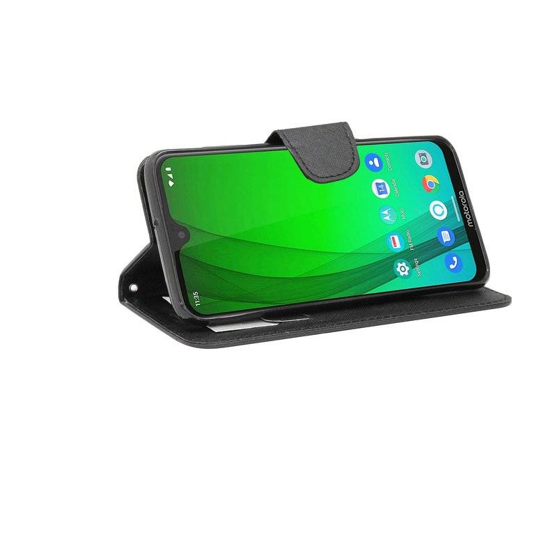 Buch Tasche "Fancy" kompatibel mit MOTOROLA MOTO G7 Handy Hülle Etui Brieftasche Schutzhülle mit Standfunktion Schwarz
