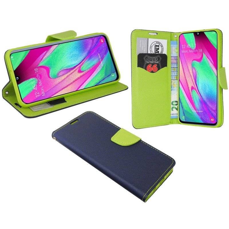Buch Tasche "Fancy" kompatibel mit SAMSUNG GALAXY A40 (A405F) Handy Hülle Etui Schutzhülle mit Standfunktion Blau-Grün