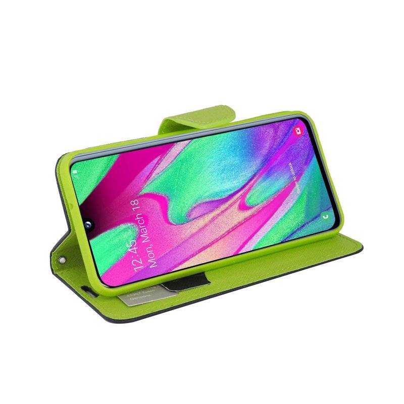 Buch Tasche "Fancy" kompatibel mit SAMSUNG GALAXY A40 (A405F) Handy Hülle Etui Schutzhülle mit Standfunktion Blau-Grün