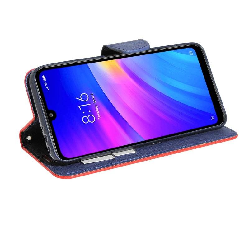 Buch Tasche "Fancy" kompatibel mit XIAOMI REDMI 7 Handy Hülle Etui Brieftasche Schutzhülle mit Standfunktion Rot-Blau