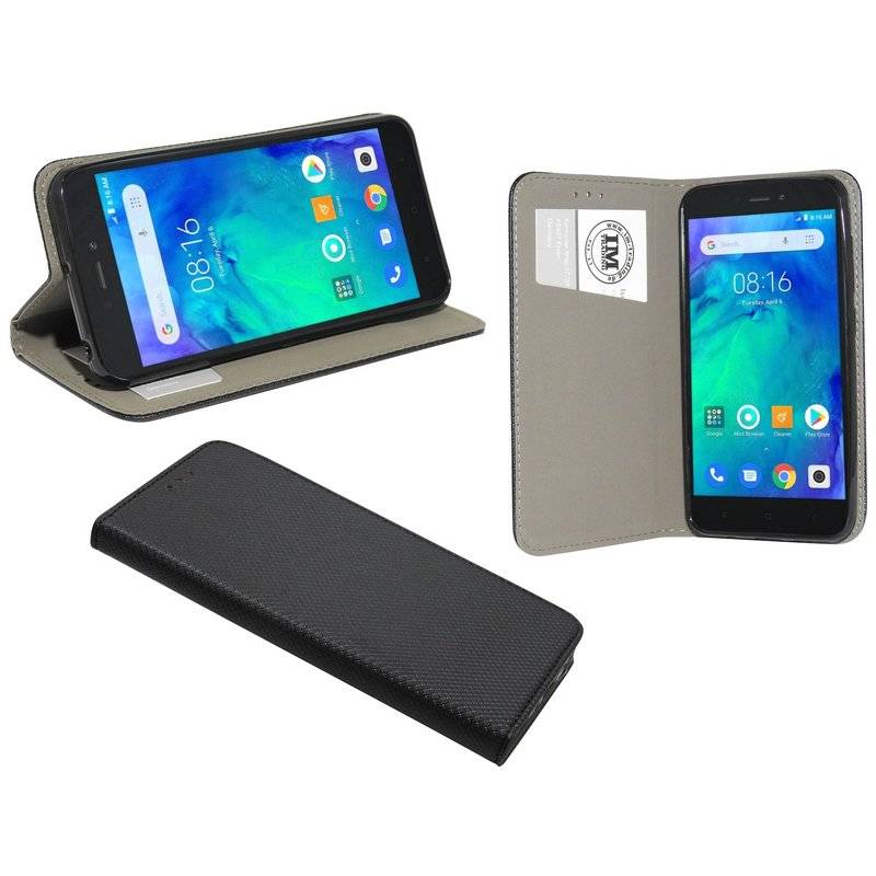 Buch Tasche "Smart" kompatibel mit XIAOMI REDMI GO Handy Hülle Etui Brieftasche Schutzhülle mit Standfunktion Schwarz