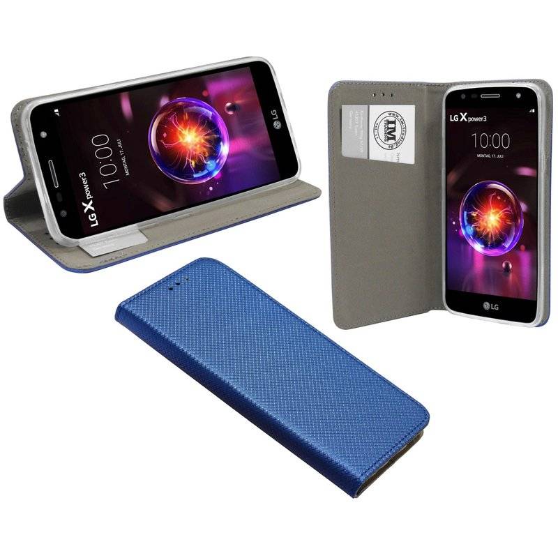 Buch Tasche "Smart" kompatibel mit LG X POWER 3 Handy Hülle Etui Brieftasche Schutzhülle mit Standfunktion in Blau