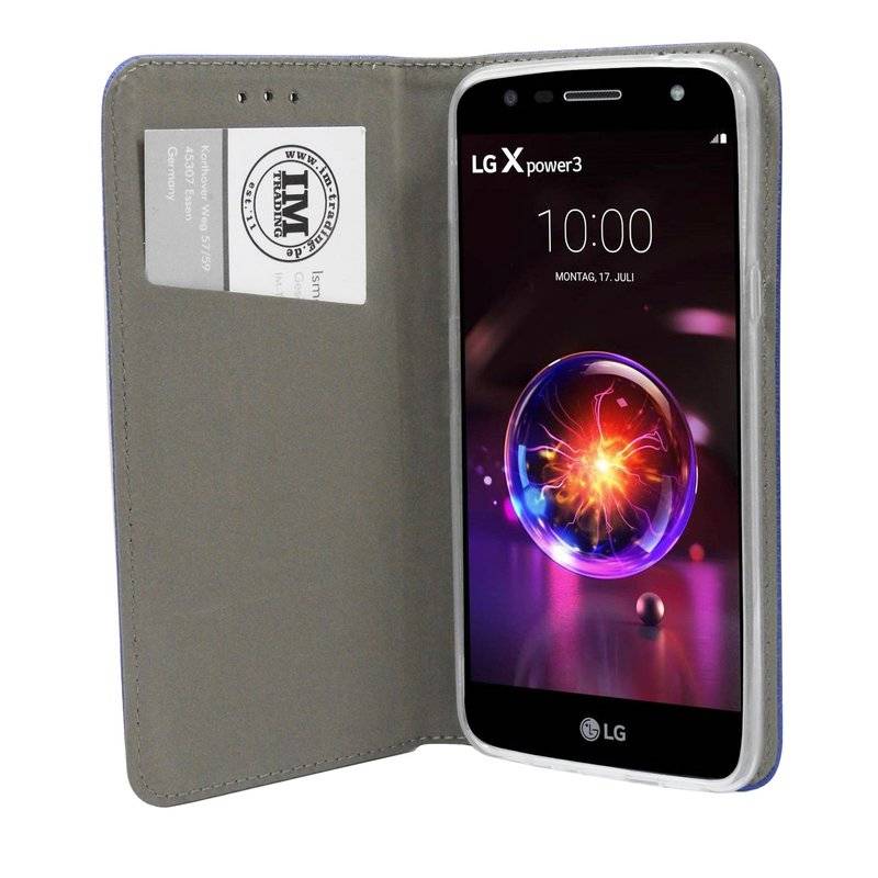 Buch Tasche "Smart" kompatibel mit LG X POWER 3 Handy Hülle Etui Brieftasche Schutzhülle mit Standfunktion in Blau
