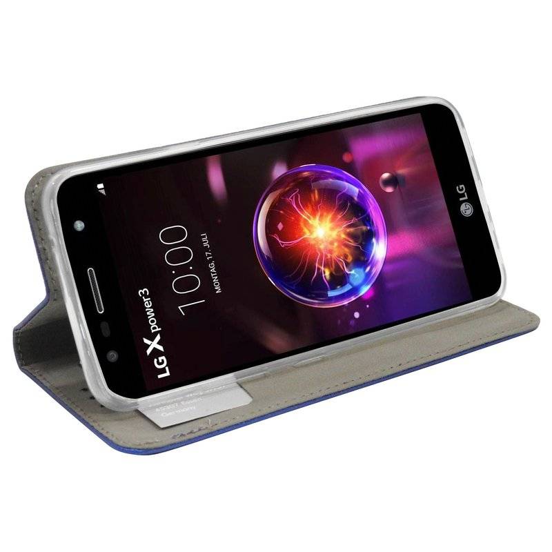 Buch Tasche "Smart" kompatibel mit LG X POWER 3 Handy Hülle Etui Brieftasche Schutzhülle mit Standfunktion in Blau
