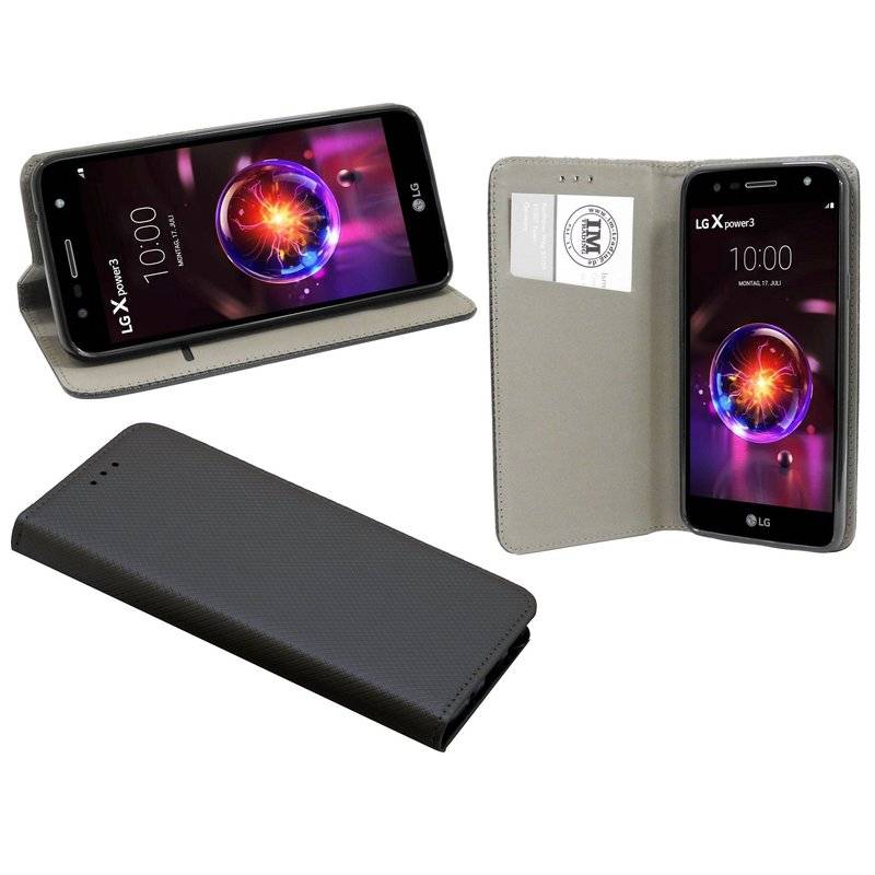 Buch Tasche "Smart" kompatibel mit LG X POWER 3 Handy Hülle Etui Brieftasche Schutzhülle mit Standfunktion in Schwarz