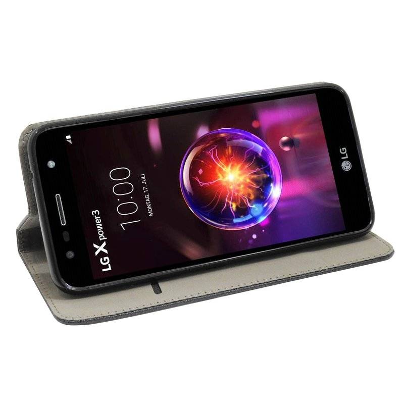 Buch Tasche "Smart" kompatibel mit LG X POWER 3 Handy Hülle Etui Brieftasche Schutzhülle mit Standfunktion in Schwarz