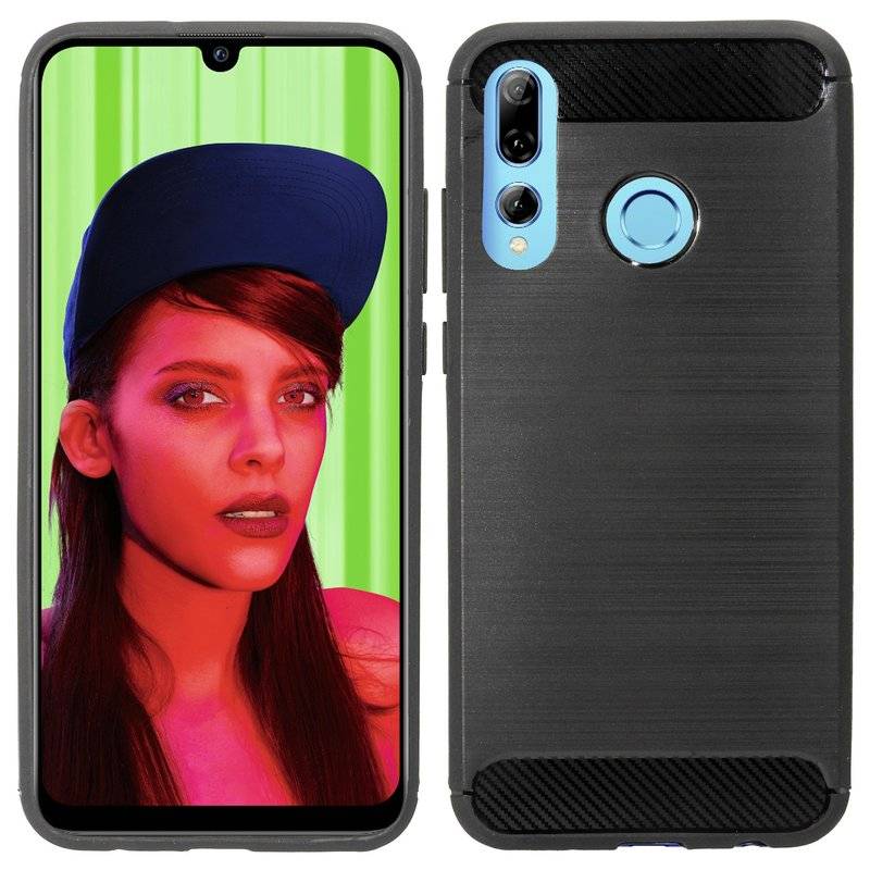 Silikon Hülle Carbon kompatibel mit HUAWEI P SMART+ PLUS 2019 TPU Case Soft Handyhülle Cover Schutzhülle Schwarz