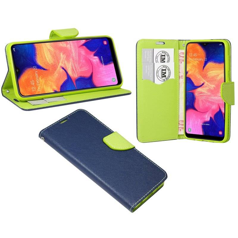 Buch Tasche "Fancy" kompatibel mit SAMSUNG GALAXY A10 (A105F) Handy Hülle Etui Brieftasche Schutzhülle in Blau-Grün