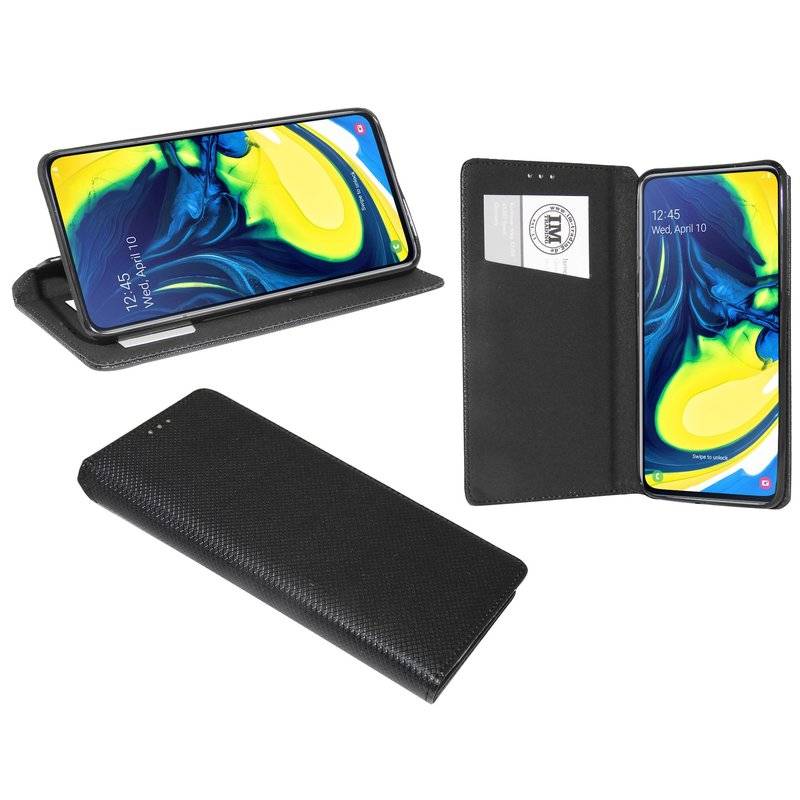 Buch Tasche "Smart" kompatibel mit SAMSUNG GALAXY A80 (A805F) Handy Hülle Etui Brieftasche Schutzhülle in Schwarz