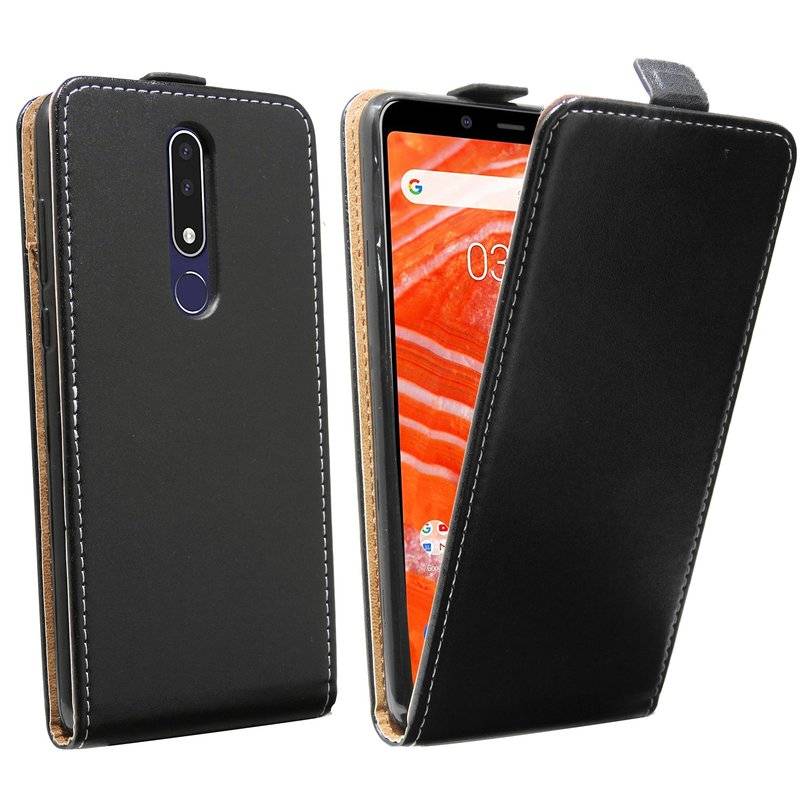 cofi1453® Flip Case kompatibel mit NOKIA 3.1 PLUS Handy Tasche vertikal aufklappbar Schutzhülle Klapp Hülle Schwarz