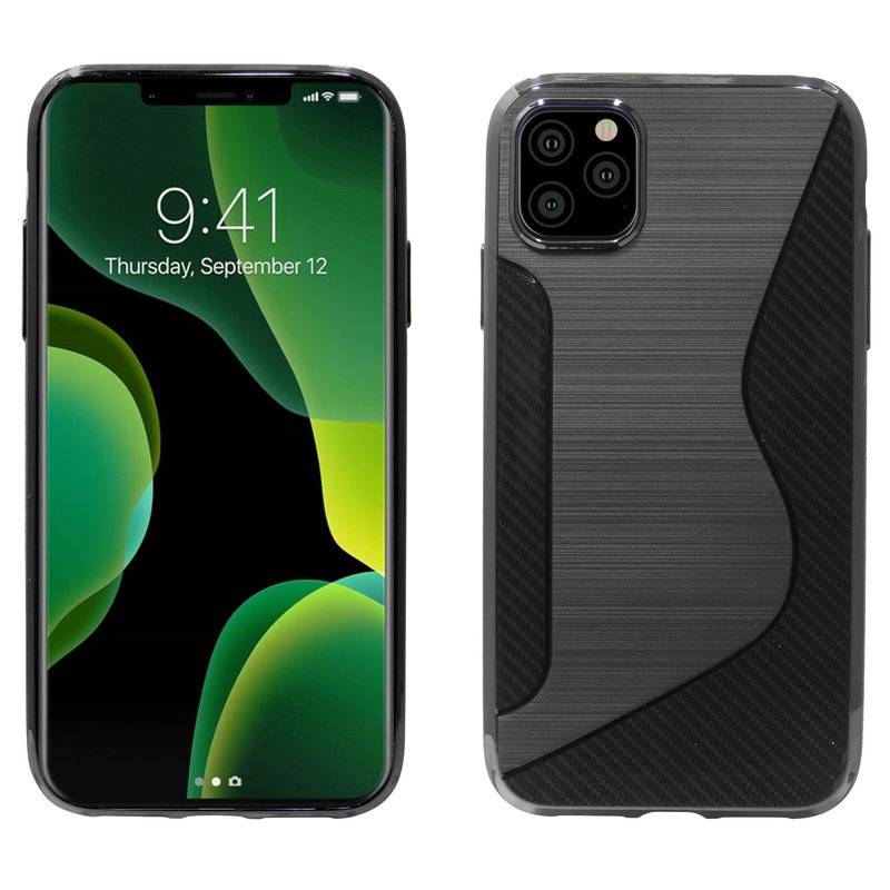 S-Line Hülle Bumper für iPhone 11 Pro Max Silikonhülle Stoßfest Handyhülle TPU Case Cover in Schwarz