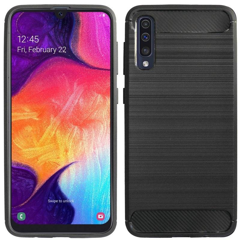 Silikon Hülle Carbon für SAMSUNG GALAXY A30s (A307F) TPU Case Soft Handyhülle Cover Schutzhülle Schwarz