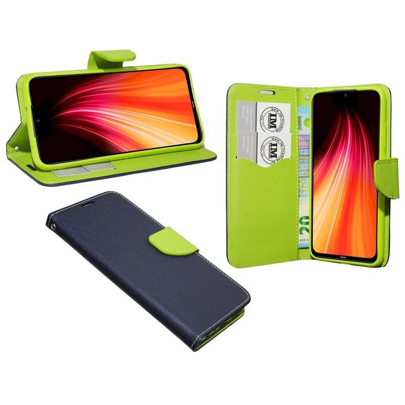 Buch Tasche "Fancy" für XIAOMI REDMI NOTE 8 Handy Hülle Etui Brieftasche Schutzhülle mit Standfunktion Blau-Grün