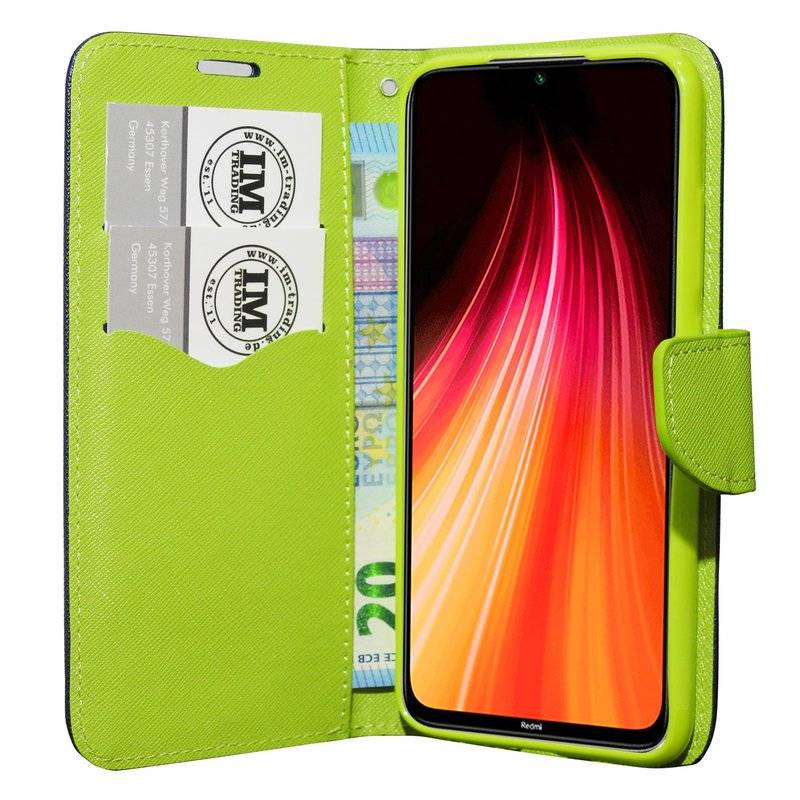 Buch Tasche "Fancy" für XIAOMI REDMI NOTE 8 Handy Hülle Etui Brieftasche Schutzhülle mit Standfunktion Blau-Grün