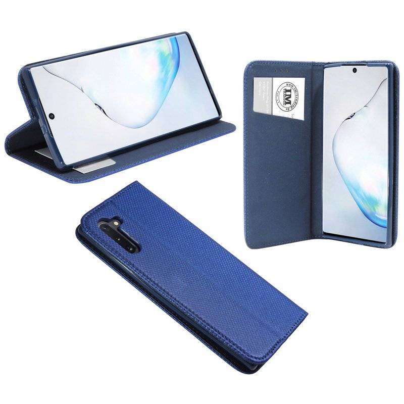 Buch Tasche "Smart" für SAMSUNG GALAXY NOTE 10 (N970F) Handy Hülle Etui Brieftasche Schutzhülle mit Standfunktion Blau