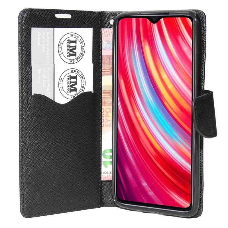 Buch Tasche "Fancy" für XIAOMI REDMI NOTE 8 PRO Handy Hülle Etui Brieftasche Schutzhülle mit Standfunktion Schwarz