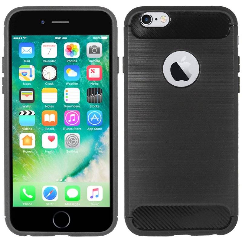 cofi1453® Silikon Hülle Carbon kompatibel mit iPhone 6 / 6S TPU Case Soft Handyhülle Cover Schutzhülle Schwarz
