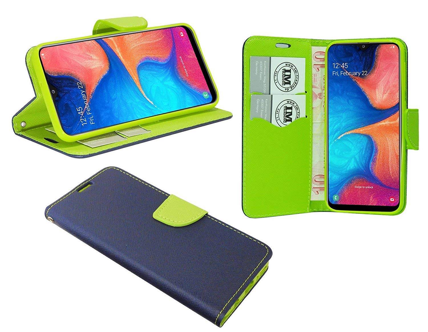 Buch Tasche "Fancy" für SAMSUNG GALAXY A20e (A202F) Handy Hülle Etui Brieftasche Schutzhülle mit Standfunktion Blau-Grün