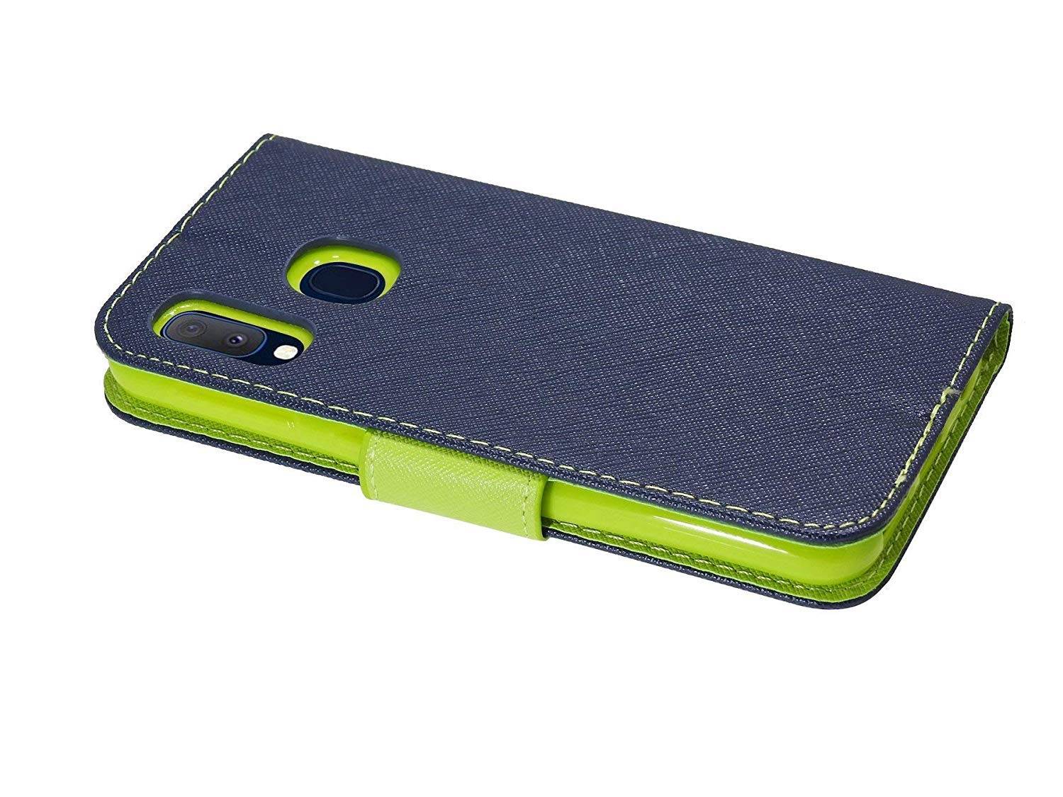 Buch Tasche "Fancy" für SAMSUNG GALAXY A20e (A202F) Handy Hülle Etui Brieftasche Schutzhülle mit Standfunktion Blau-Grün