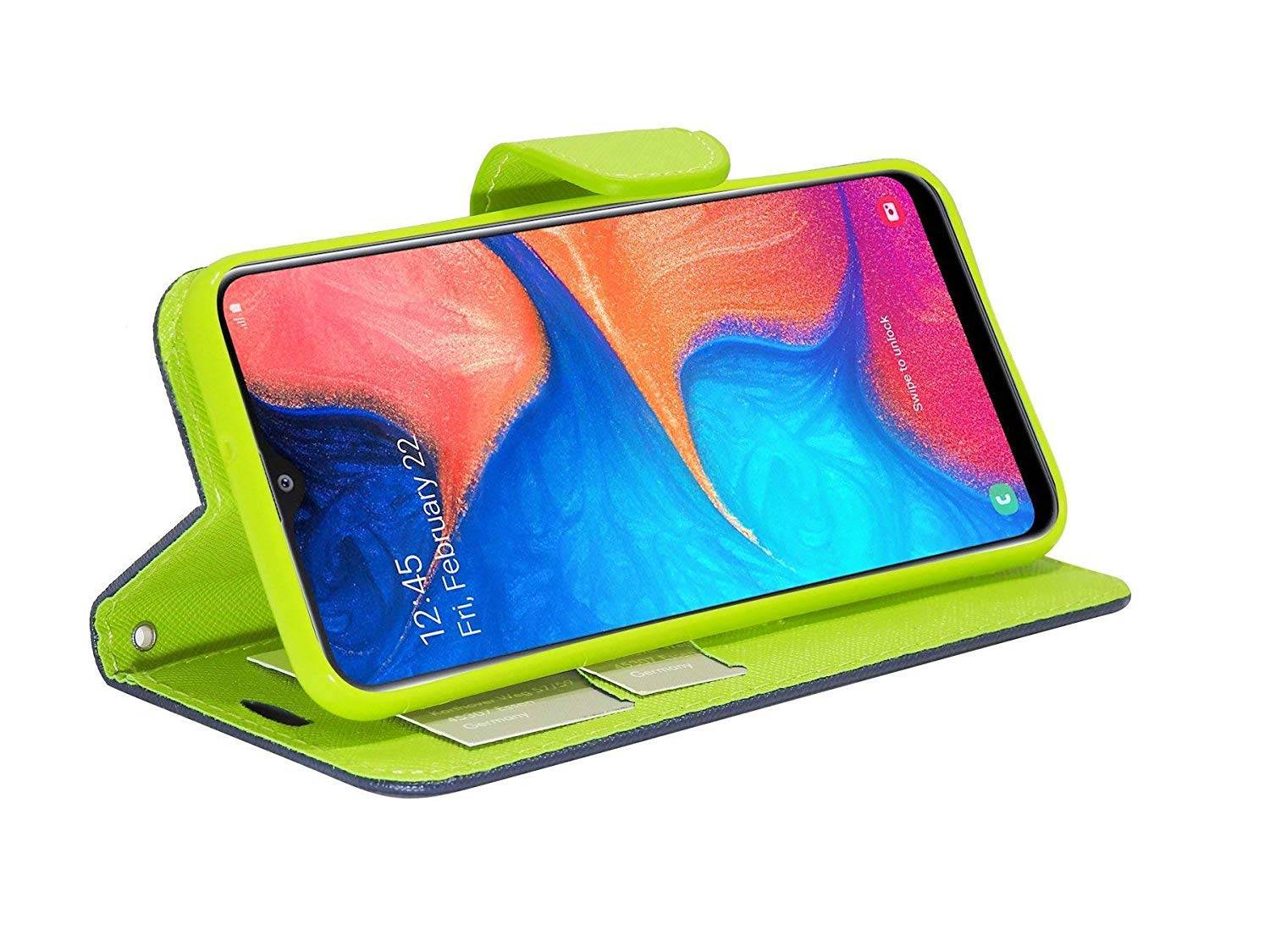 Buch Tasche "Fancy" für SAMSUNG GALAXY A20e (A202F) Handy Hülle Etui Brieftasche Schutzhülle mit Standfunktion Blau-Grün