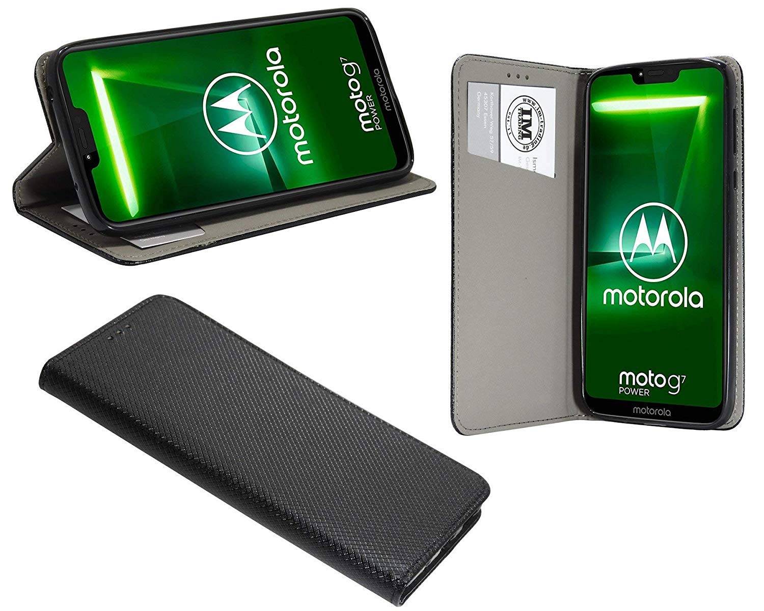 Elegante Buch-Tasche Hülle Smart Magnet für MOTOROLA MOTO G7 POWER Leder Optik Wallet Book-Style Cover Schwarz