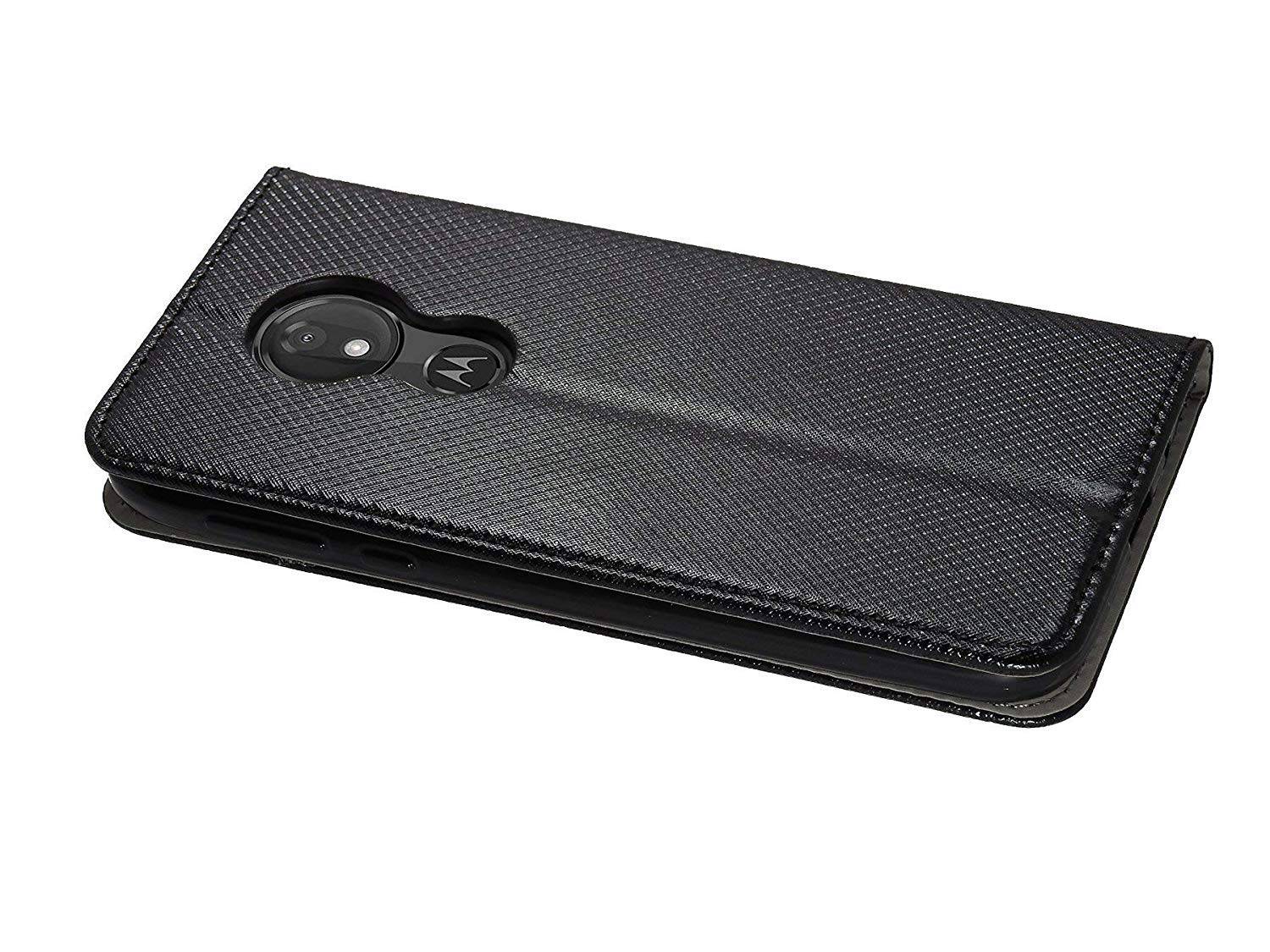 Elegante Buch-Tasche Hülle Smart Magnet für MOTOROLA MOTO G7 POWER Leder Optik Wallet Book-Style Cover Schwarz