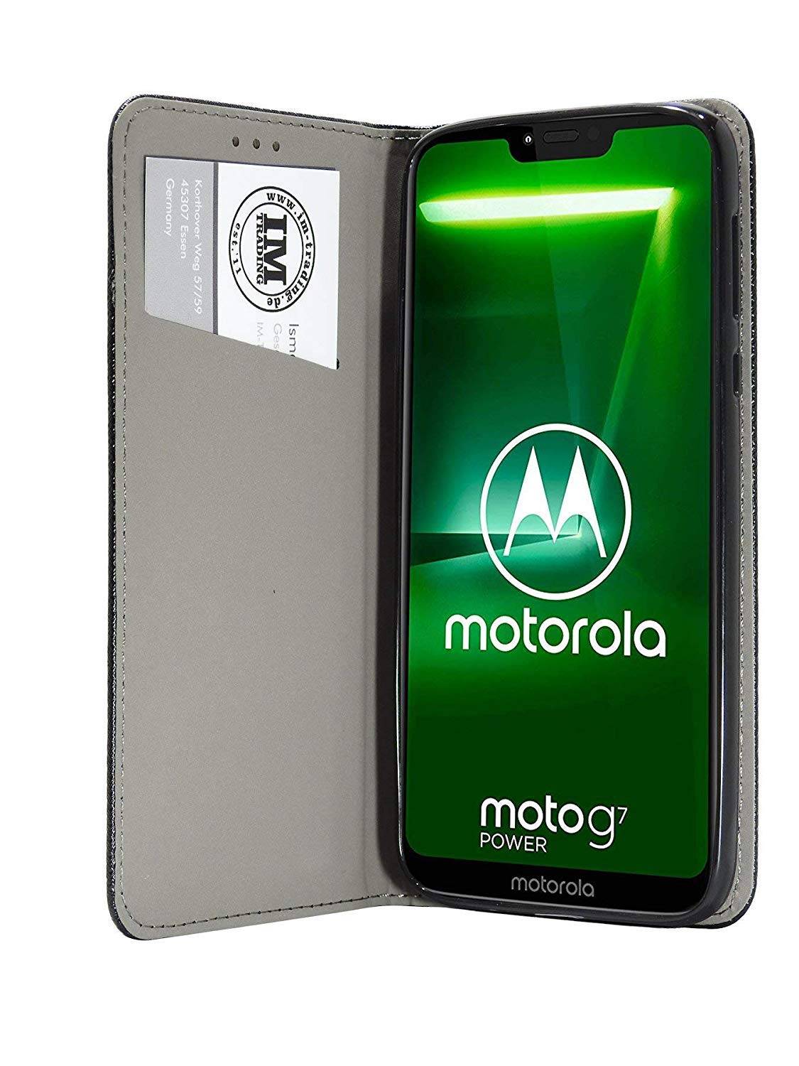 Elegante Buch-Tasche Hülle Smart Magnet für MOTOROLA MOTO G7 POWER Leder Optik Wallet Book-Style Cover Schwarz